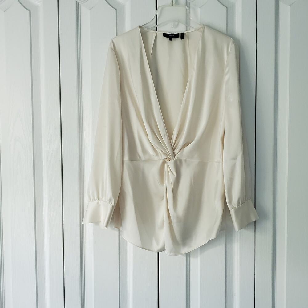 Theory Twist Front Blouse Shirt Size 8 – Elegant Minimalist Top - Picture 2 of 12